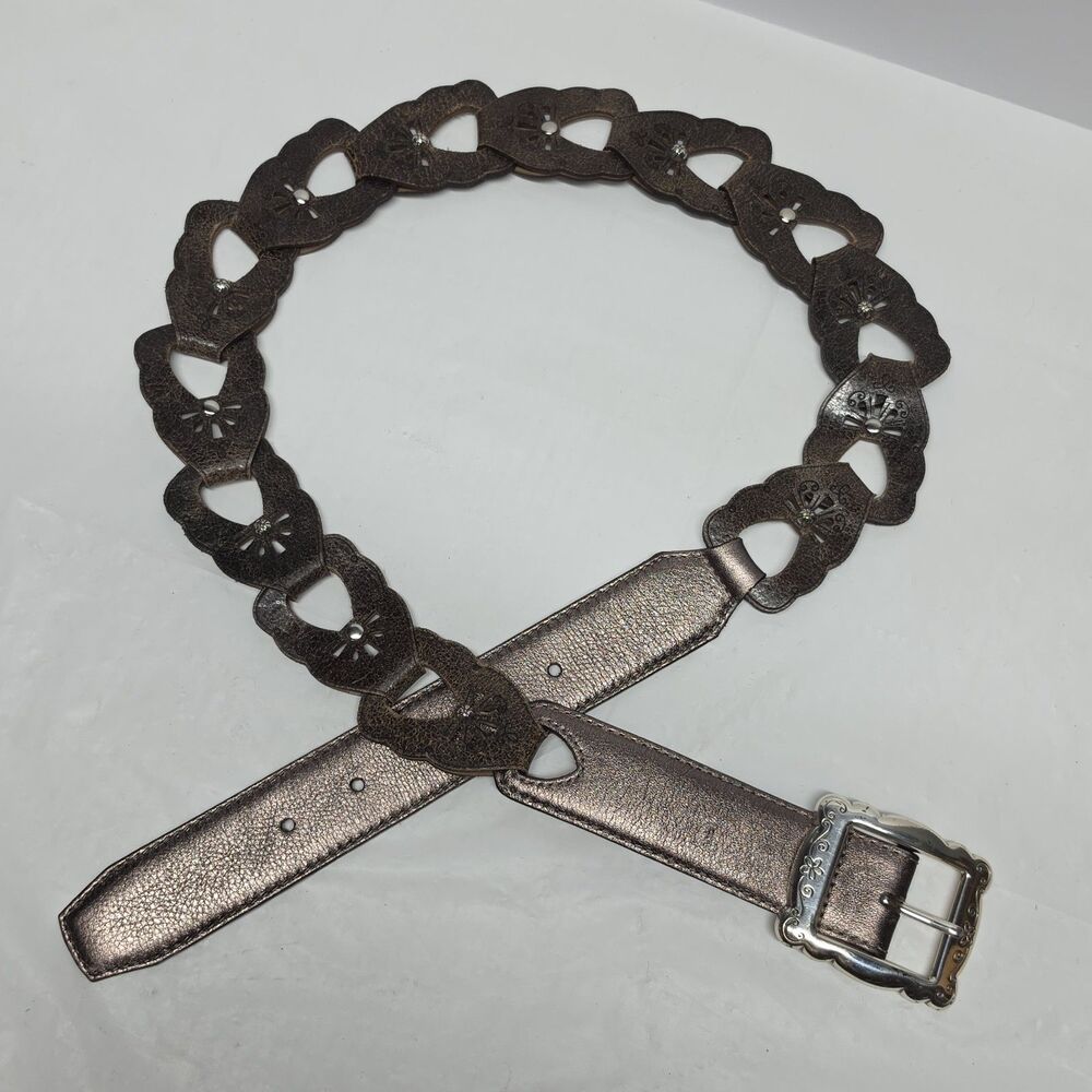 Vintage Brighton Women’s Brown Leather Linked Studded Belt Size 36 Boho Western